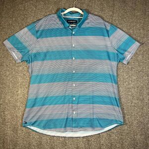 Mizzen + Main Shirt Mens 2XL Green Striped Trim Fit HALYARD No Tuck Button Up